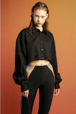 イーエスシースタジオ(ESC STUDIO) Snap crop shirt (black)