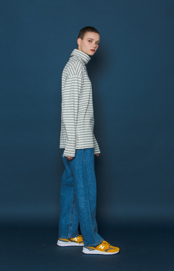 スローアシッド(SLOW ACID)  Stripe Turtleneck Long-T (GREY)