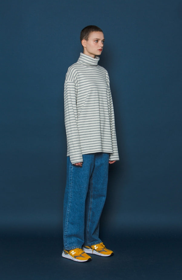 スローアシッド(SLOW ACID)  Stripe Turtleneck Long-T (GREY)