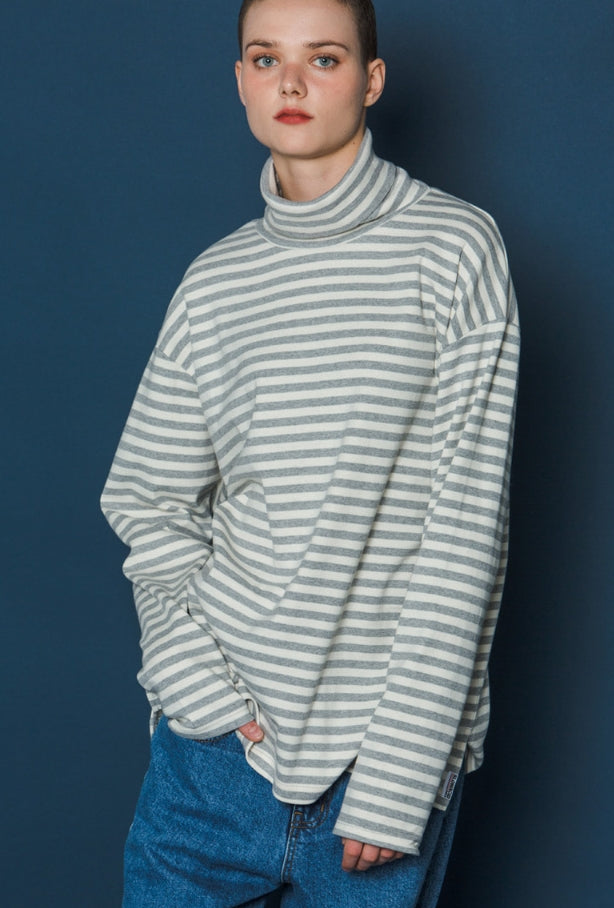 スローアシッド(SLOW ACID)  Stripe Turtleneck Long-T (GREY)