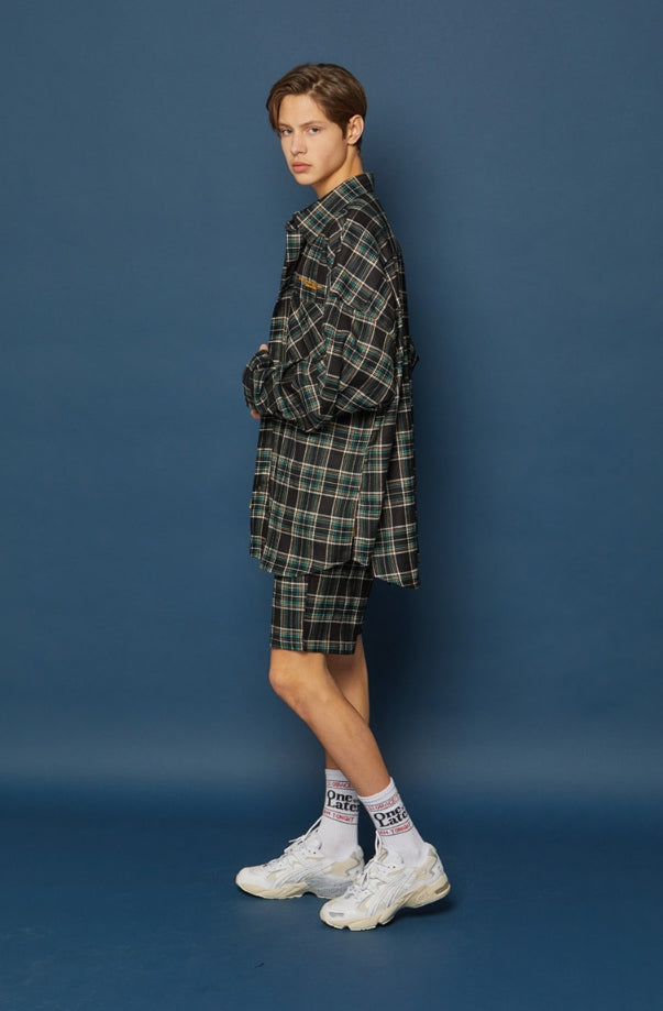 スローアシッド(SLOW ACID) Pocket Lettering Check Shirt (BLACK)
