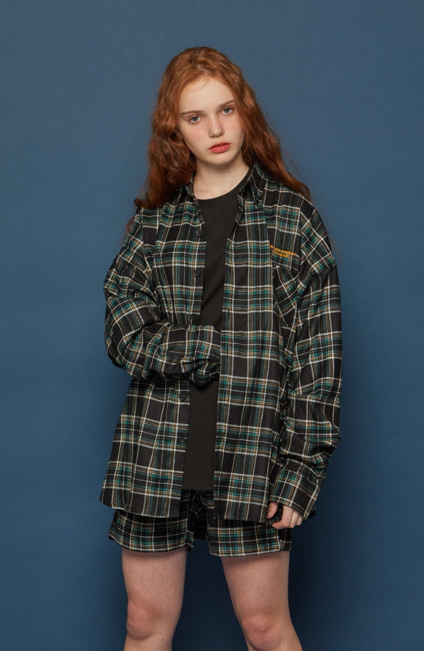 スローアシッド(SLOW ACID) Pocket Lettering Check Shirt (BLACK)