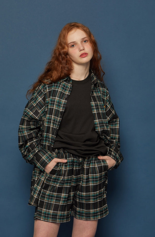 スローアシッド(SLOW ACID) Pocket Lettering Check Shirt (BLACK)