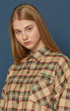 スローアシッド(SLOW ACID)  Pocket Lettering Check Shirt (BEIGE)