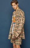 スローアシッド(SLOW ACID)  Pocket Lettering Check Shirt (BEIGE)