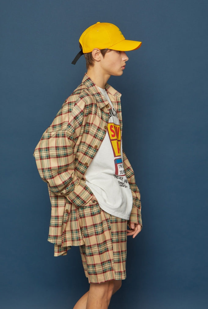スローアシッド(SLOW ACID)  Pocket Lettering Check Shirt (BEIGE)
