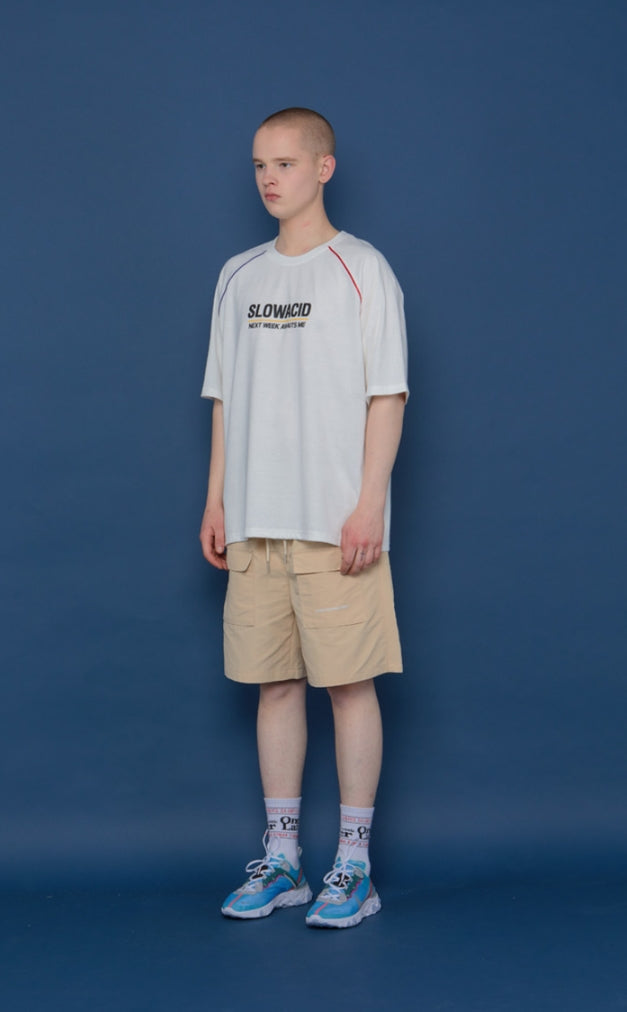 スローアシッド(SLOW ACID) Raglan Piping Short-T (WHITE)