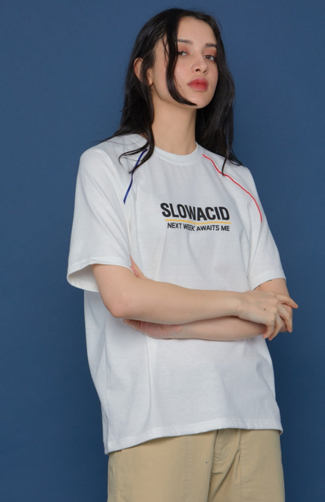 スローアシッド(SLOW ACID) Raglan Piping Short-T (WHITE)