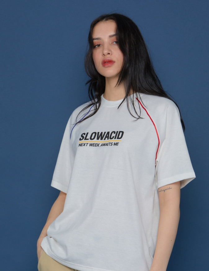 スローアシッド(SLOW ACID) Raglan Piping Short-T (WHITE)
