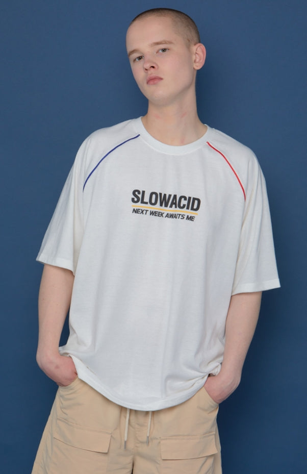 スローアシッド(SLOW ACID) Raglan Piping Short-T (WHITE)