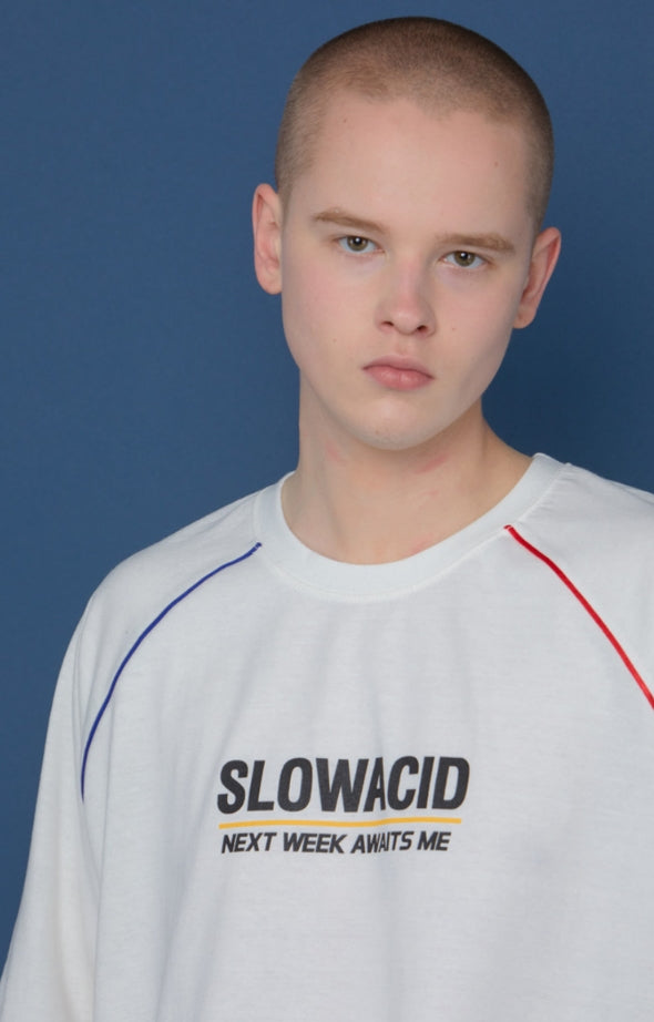 スローアシッド(SLOW ACID) Raglan Piping Short-T (WHITE)