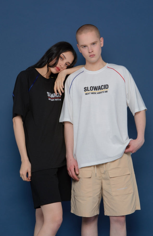 スローアシッド(SLOW ACID) Raglan Piping Short-T (WHITE)