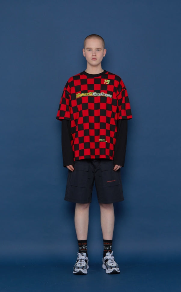 スローアシッド(SLOW ACID) Checkerboard Short-T (RED)