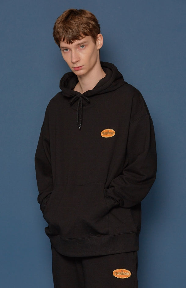 スローアシッド(SLOW ACID)Leather Patch Hoodie (BLACK)