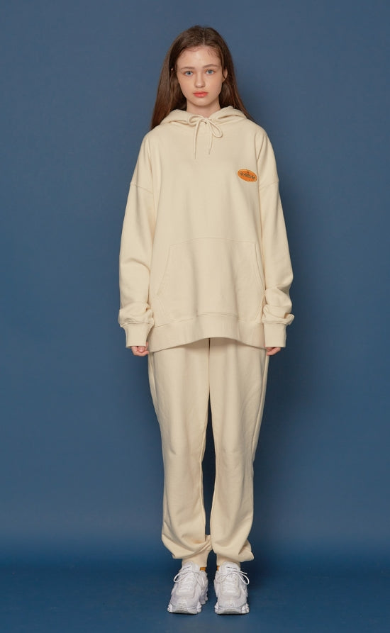 スローアシッド(SLOW ACID) Leather Patch Hoodie (IVORY)