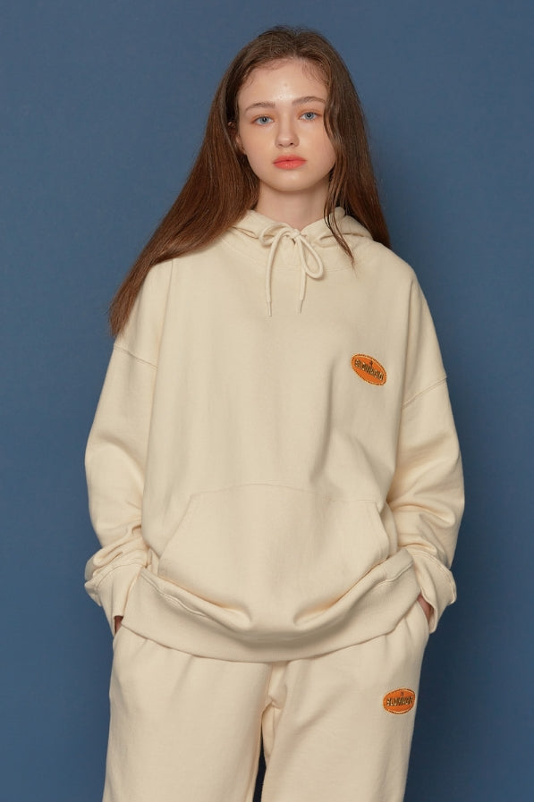 スローアシッド(SLOW ACID) Leather Patch Hoodie (IVORY)