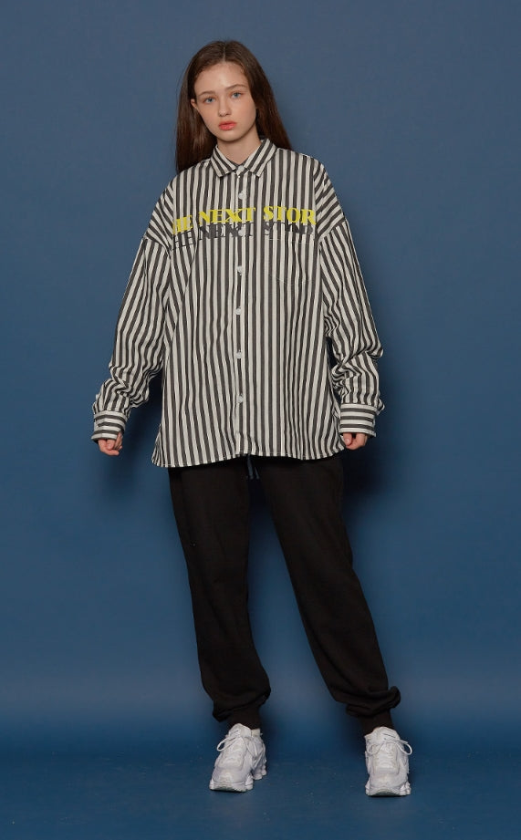 スローアシッド(SLOW ACID) Print Stripe Shirt (BLACK)