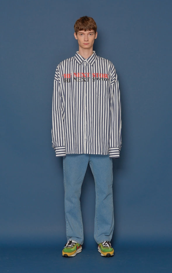 スローアシッド(SLOW ACID) Print Stripe Shirt (BLUE)