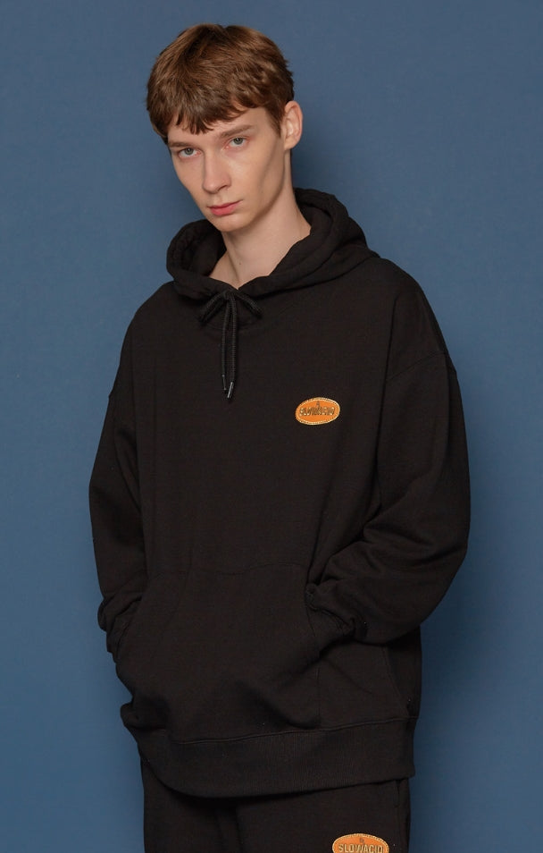 スローアシッド(SLOW ACID)  Leather Patch Sweatpants (BLACK)