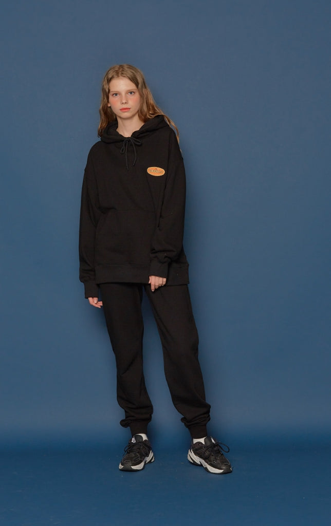 スローアシッド(SLOW ACID)  Leather Patch Sweatpants (BLACK)