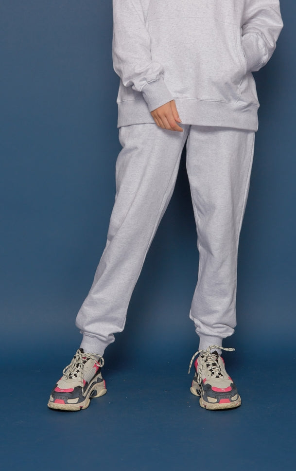 スローアシッド(SLOW ACID) Leather Patch Sweatpants (PALE MELANGE)