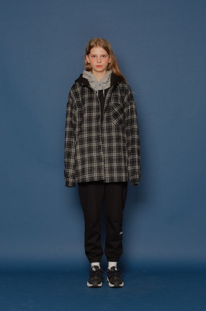 スローアシッド(SLOW ACID) Hood Check Shirt (BLACK)