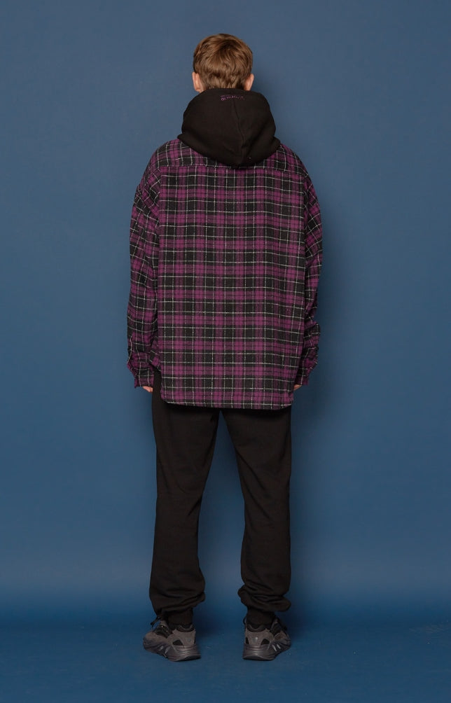 スローアシッド(SLOW ACID) Hood Check Shirt (VIOLET)