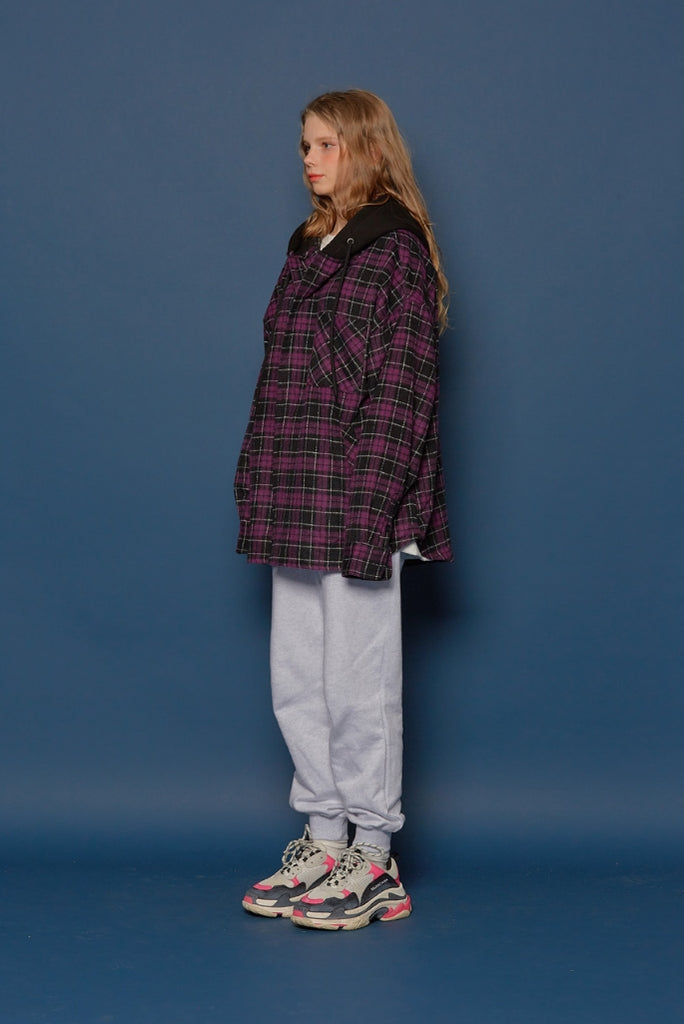 スローアシッド(SLOW ACID) Hood Check Shirt (VIOLET)