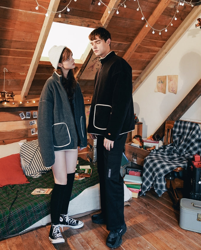 ダブルユーブイプロジェクト(WV PROJECT) DILL LINE REVERSIBLE FLEECE ZIPUP DARKGRAY MJOT7296