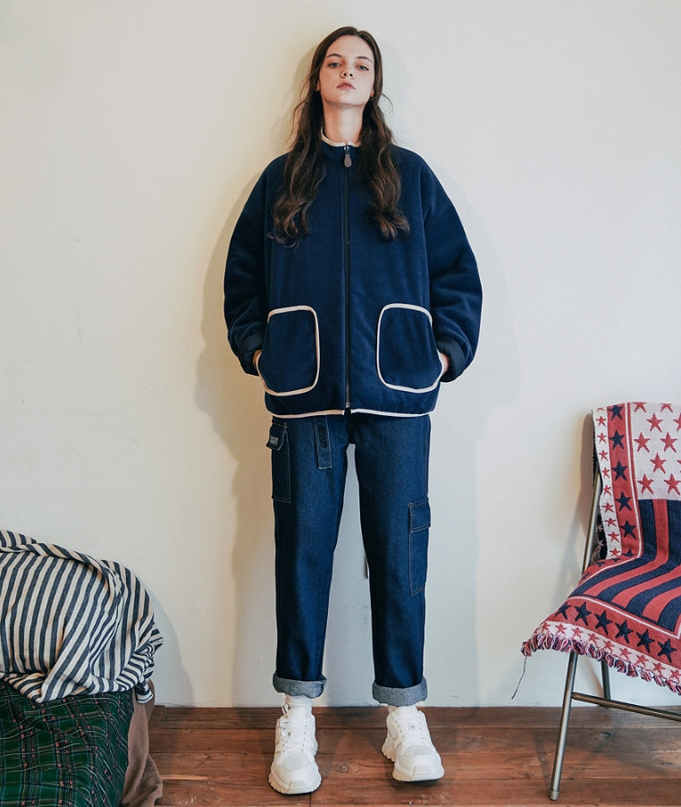 ダブルユーブイプロジェクト(WV PROJECT) DILL LINE REVERSIBLE FLEECE ZIPUP NAVY MJOT7296