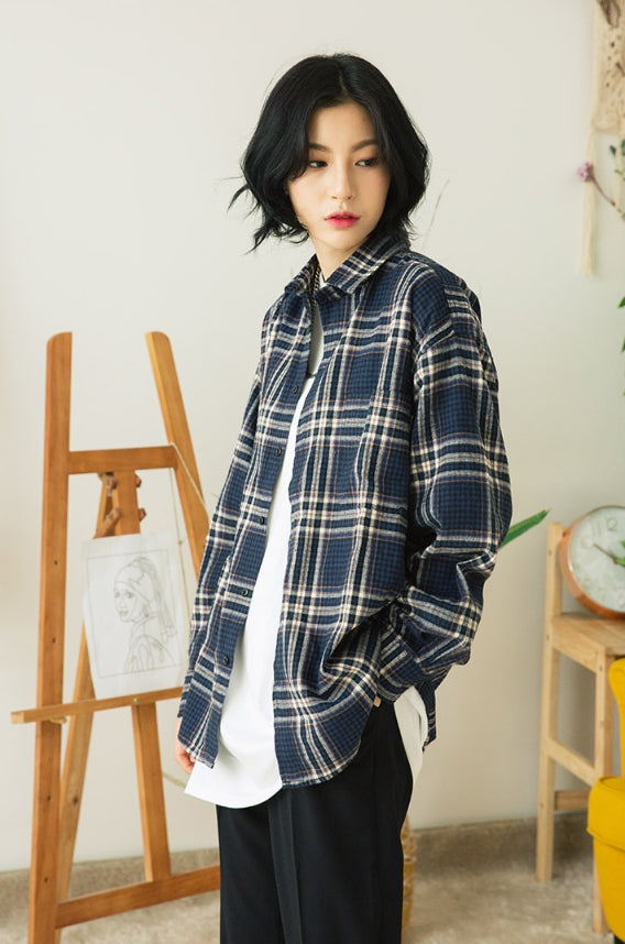 セイントペイン(SAINTPAIN)SP FLANNEL CHECK SHIRTS-NAVY