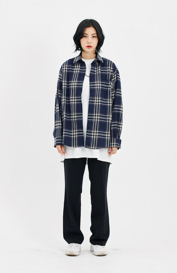 セイントペイン(SAINTPAIN)SP FLANNEL CHECK SHIRTS-NAVY