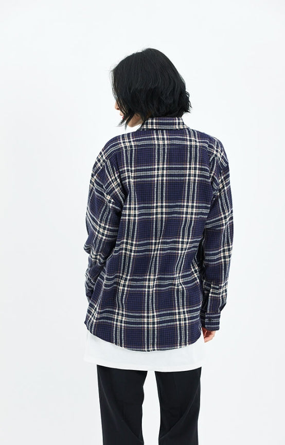 セイントペイン(SAINTPAIN)SP FLANNEL CHECK SHIRTS-NAVY