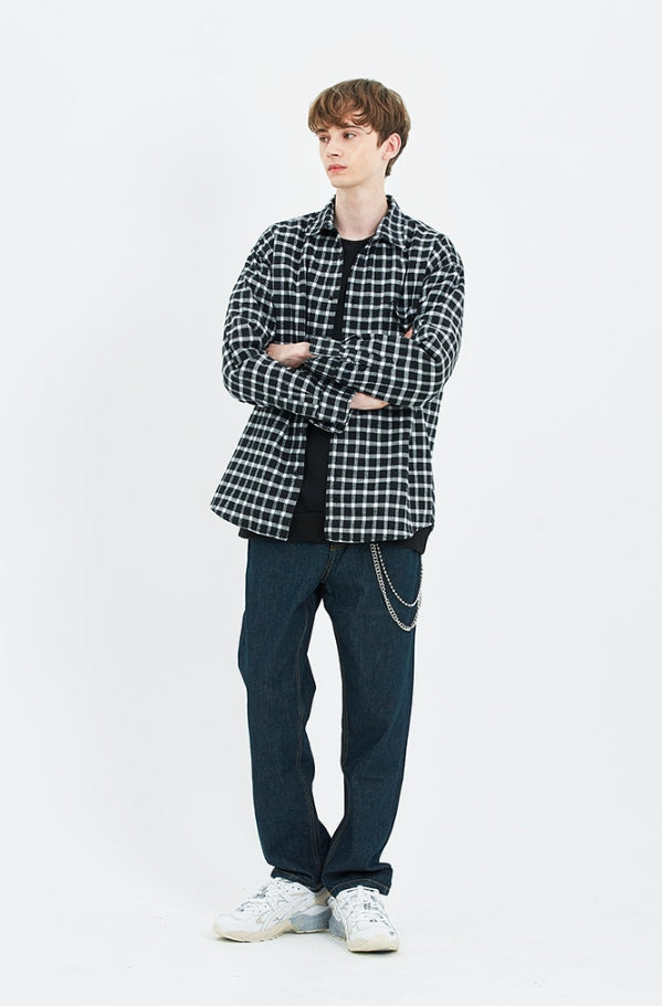 セイントペイン(SAINTPAIN)SP MINIMAL CHECK SHIRTS-BLACK