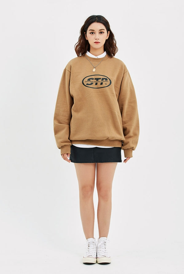 セイントペイン(SAINTPAIN) SP ELLIPSE LOGO CREW NECK-BROWN