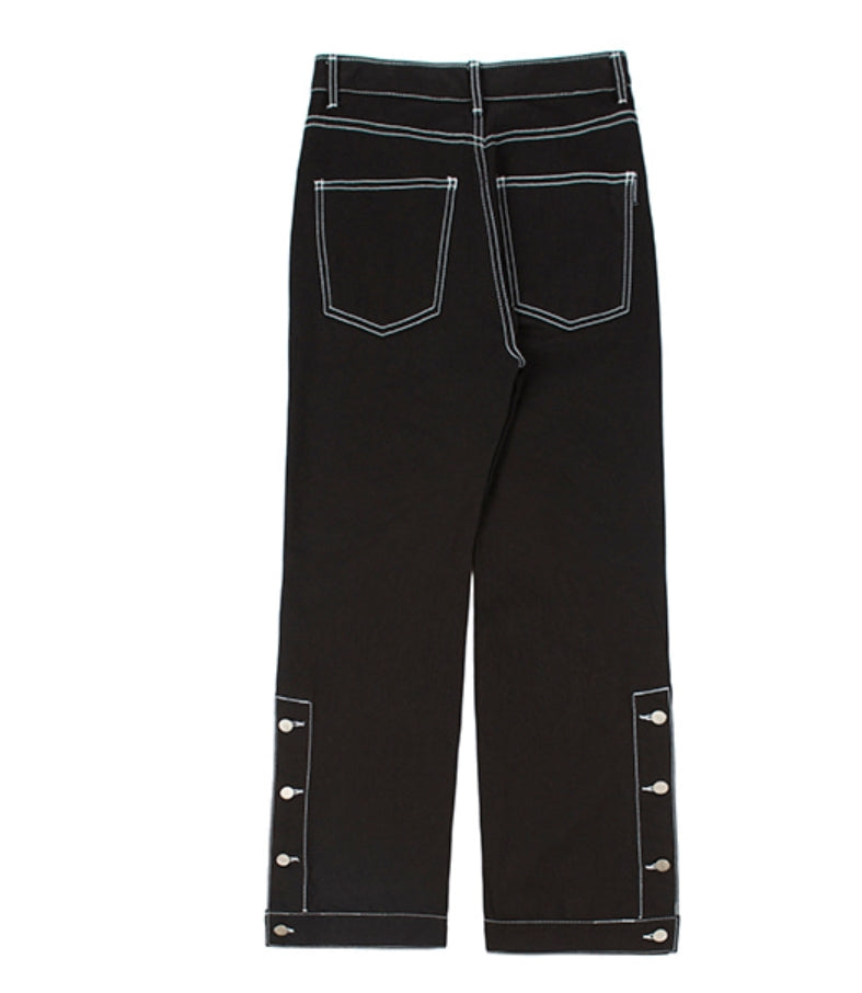 ロマンティッククラウン(ROMANTIC CROWN)  SIDE CUT BUTTON PANTS_BLACK