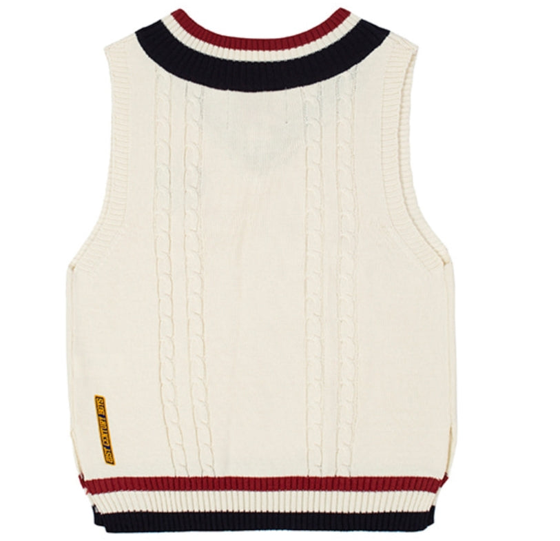 ロマンティッククラウン(ROMANTIC CROWN)V NECK CABLE KNIT VEST_OATMEAL