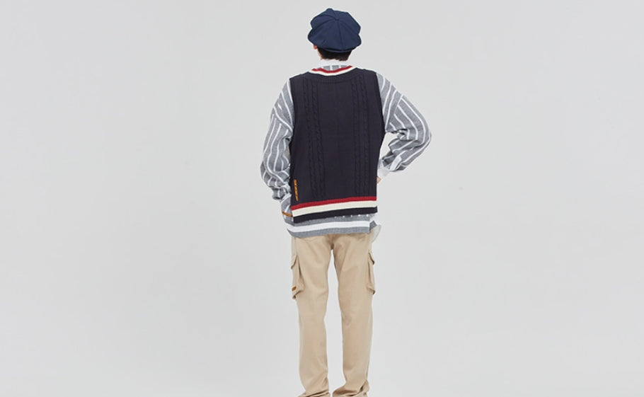 ロマンティッククラウン(ROMANTIC CROWN)V NECK CABLE KNIT VEST_NAVY
