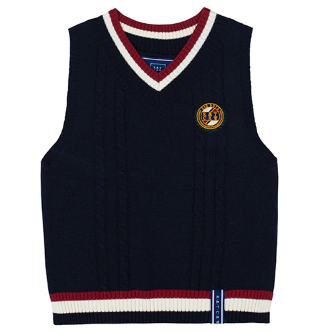 ロマンティッククラウン(ROMANTIC CROWN)V NECK CABLE KNIT VEST_NAVY