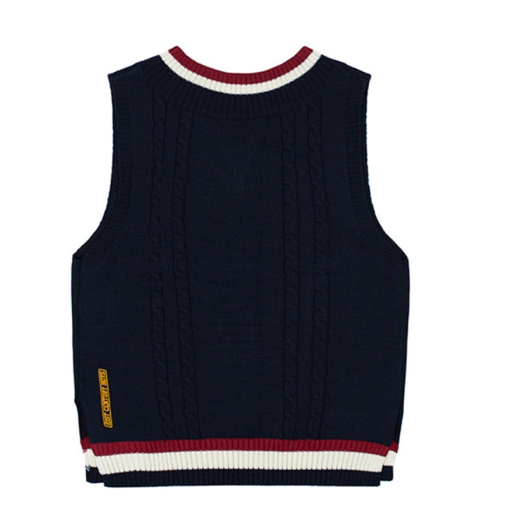 ロマンティッククラウン(ROMANTIC CROWN)V NECK CABLE KNIT VEST_NAVY
