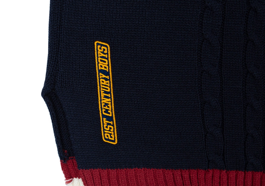 ロマンティッククラウン(ROMANTIC CROWN)V NECK CABLE KNIT VEST_NAVY