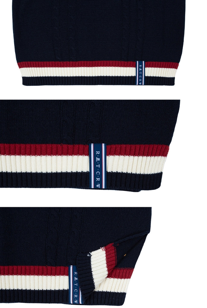 ロマンティッククラウン(ROMANTIC CROWN)V NECK CABLE KNIT VEST_NAVY