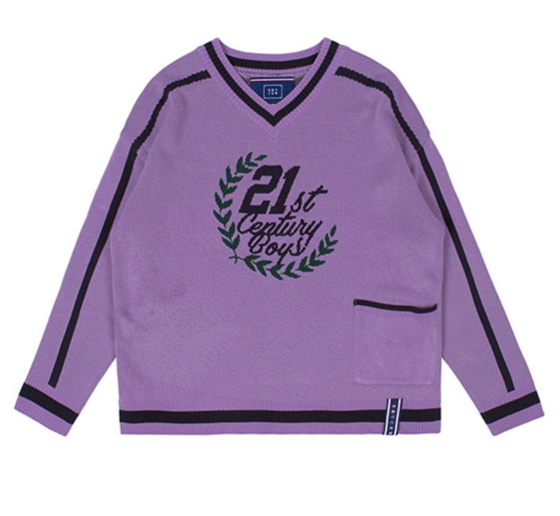 ロマンティッククラウン(ROMANTIC CROWN) 21C BOYS V NECK KNIT_PURPLE