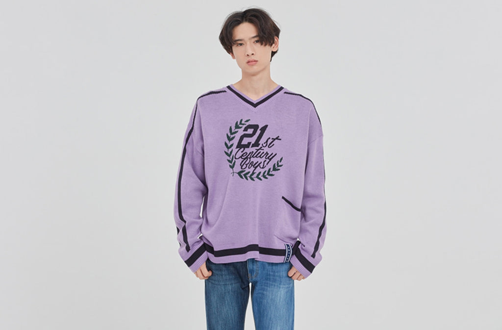 ロマンティッククラウン(ROMANTIC CROWN) 21C BOYS V NECK KNIT_PURPLE
