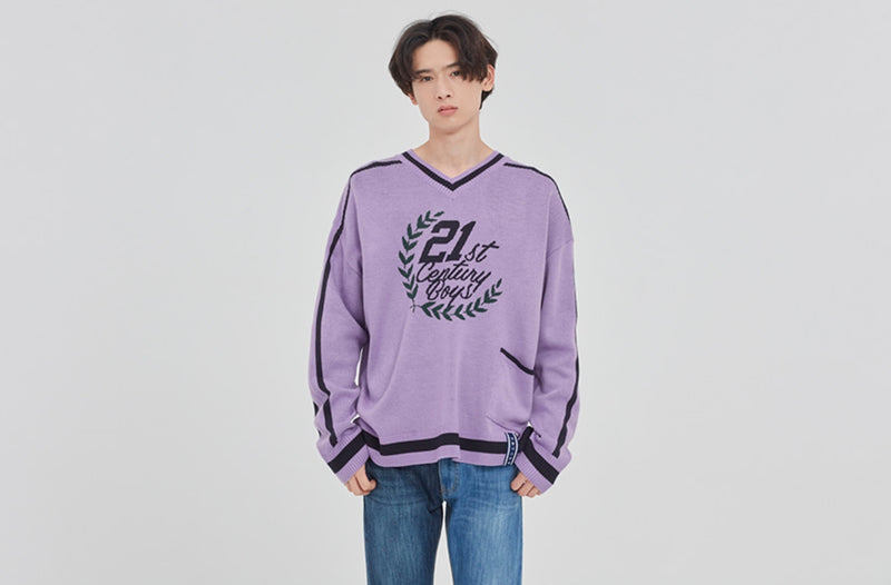 ロマンティッククラウン(ROMANTIC CROWN) 21C BOYS V NECK KNIT_PURPLE