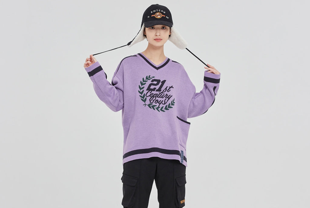 ロマンティッククラウン(ROMANTIC CROWN) 21C BOYS V NECK KNIT_PURPLE