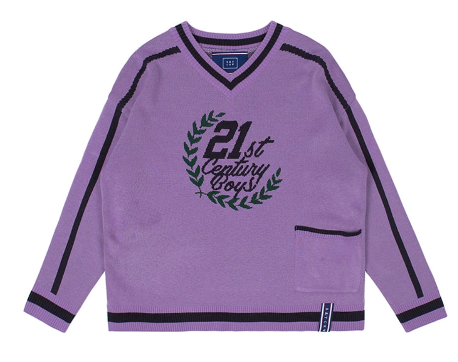 ロマンティッククラウン(ROMANTIC CROWN) 21C BOYS V NECK KNIT_PURPLE