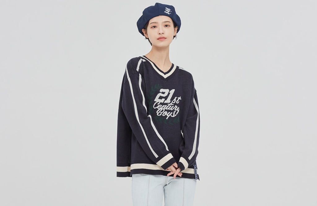 ロマンティッククラウン(ROMANTIC CROWN)21C BOYS V NECK KNIT_NAVY