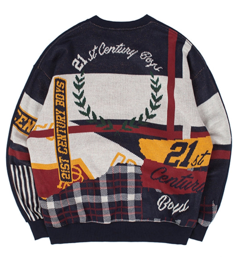 ロマンティッククラウン(ROMANTIC CROWN)21C BOYS JACQUARD CREW NECK_NAVY