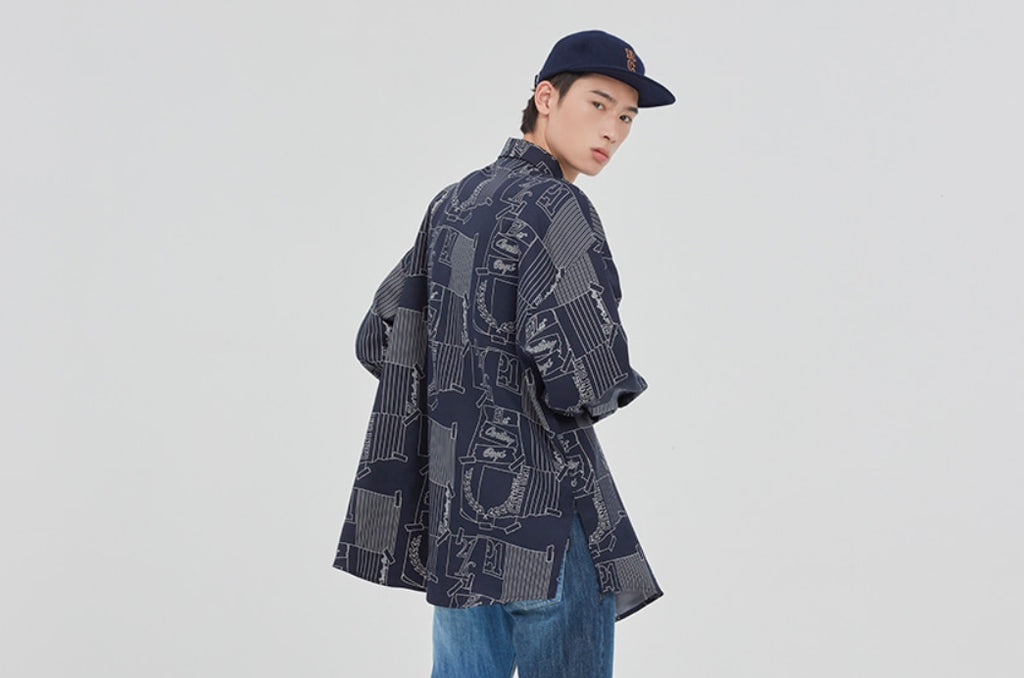 ロマンティッククラウン(ROMANTIC CROWN)OUTLINE GRAPHIC SHIRT_NAVY